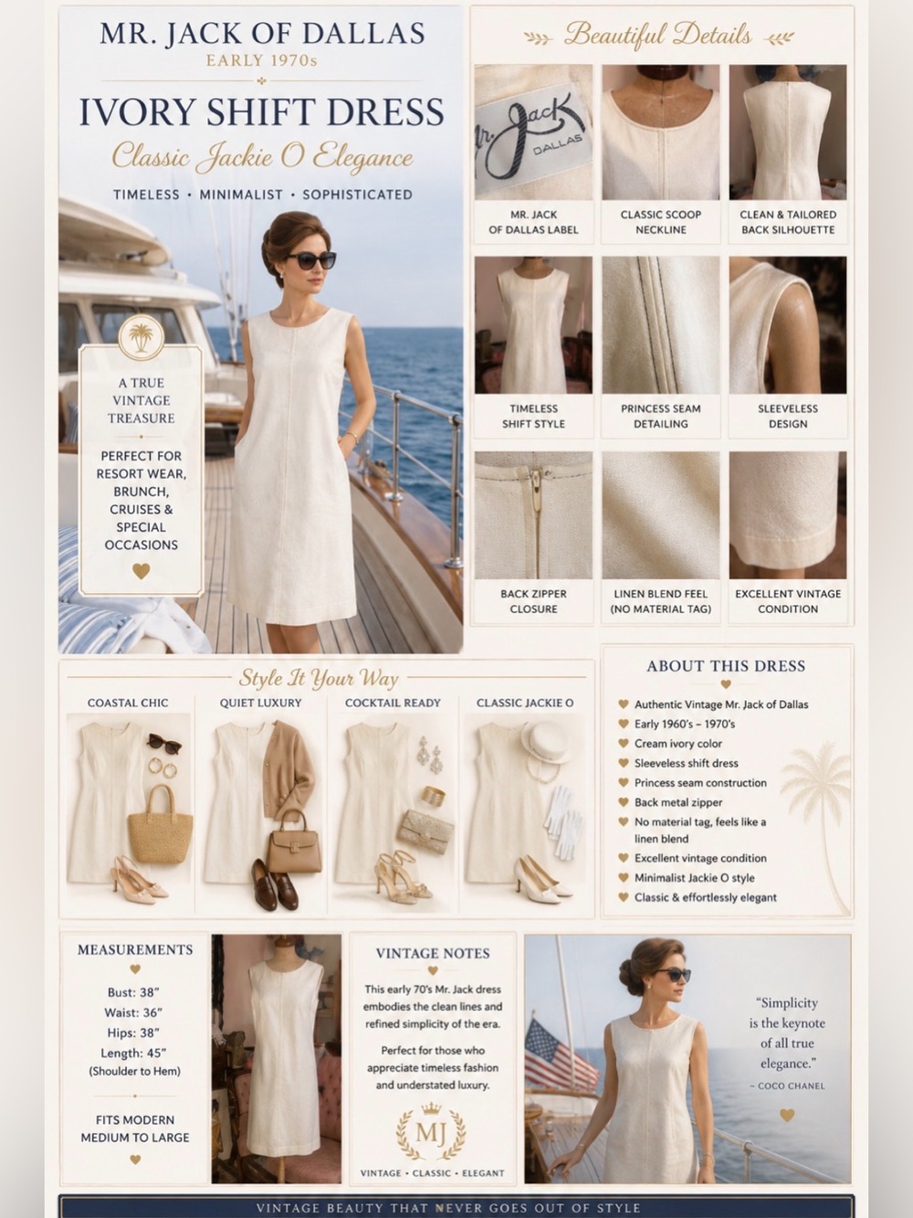 *Vintage early 1970’s- Mr. Jack - sleeveless dress, cream color, classic style